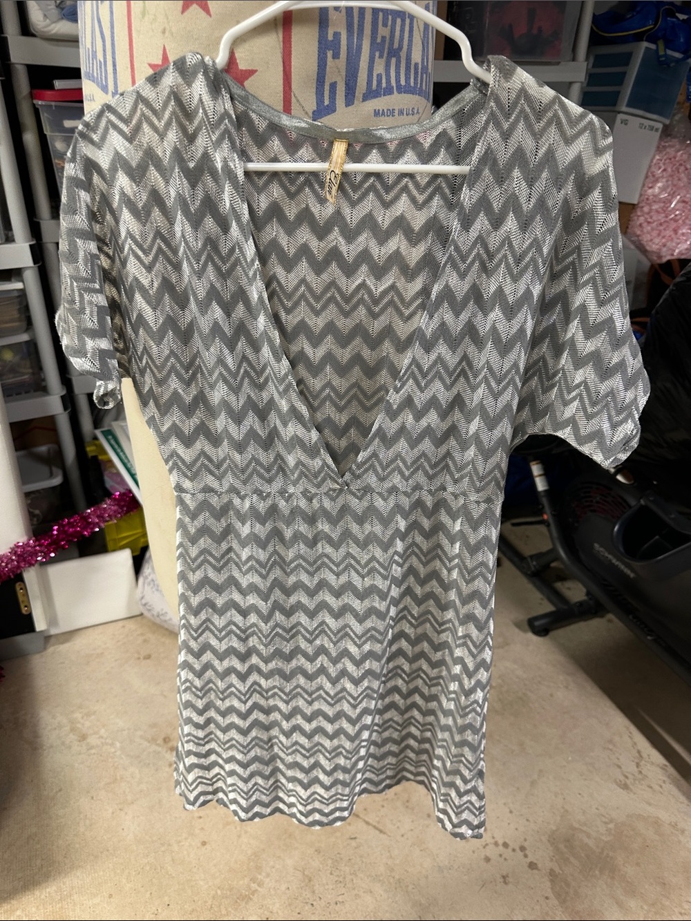 Silver Chevron V-Neck Swim Coverup